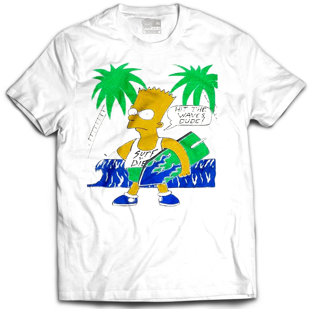 Bart Simpson Surf Vintage Mint White Tee
