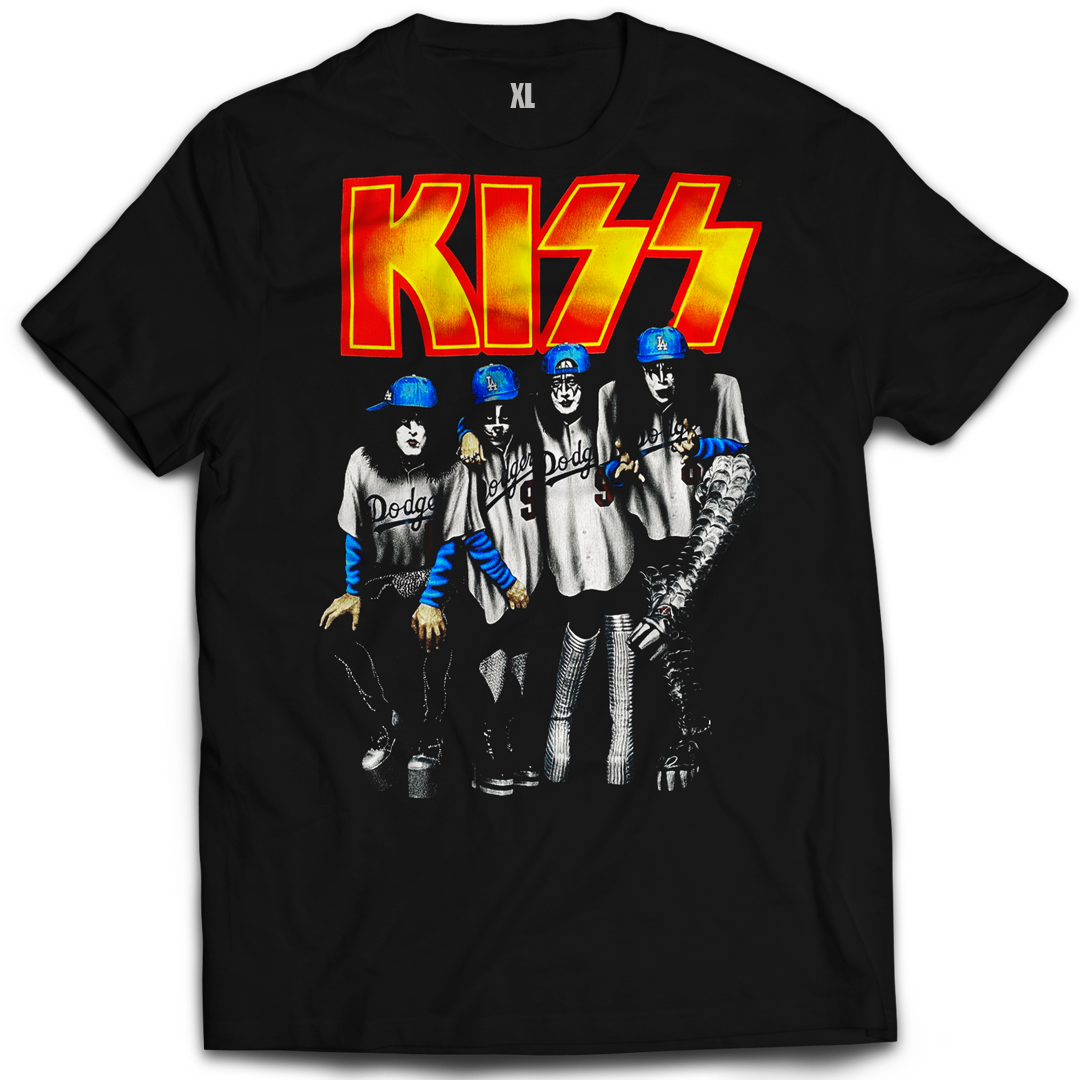 Kiss Dodgers Vintage Mint Black Tee